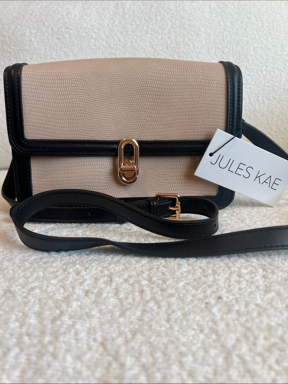 NEW NWT Jules Kae Mia Vegan Beige and Black Crossbody Bag